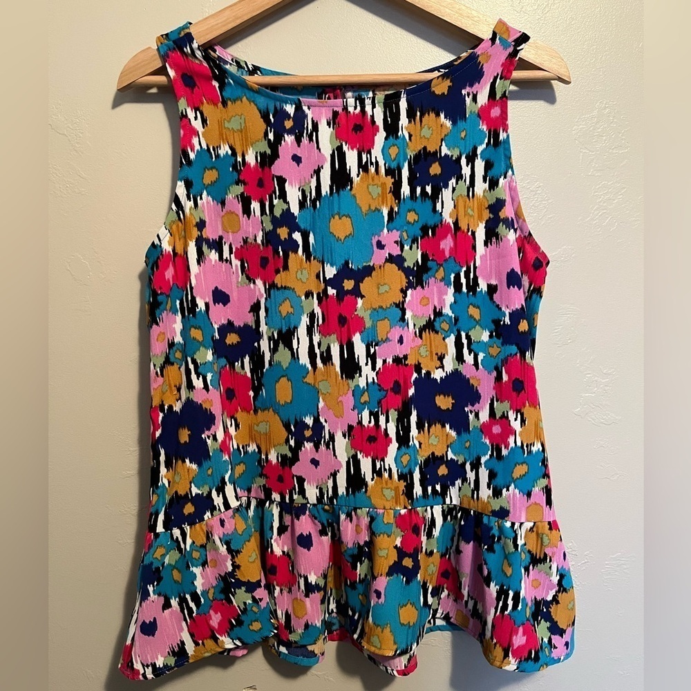 Adyson Parker Vibrant Mixed Print Floral Peplum Tank Top Blouse Multi Size Small - Picture 2 of 9